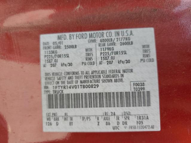 Zdjęcie 10 z aukcji – 2001 FORD RANGER SUP z VIN 1FTYR14V01TB00829