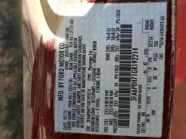 Photo 10 from auction – 2016 FORD FUSION SE with VIN 3FA6P0H71GR192214