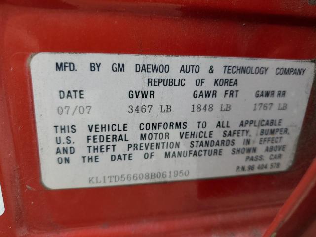 Photo 10 from auction – 2008 CHEVROLET AVEO BASE with VIN KL1TD56608B061950