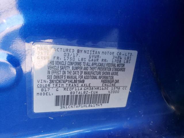 Photo 10 from auction – 2017 NISSAN VERSA S with VIN 3N1CN7AP1HL861949