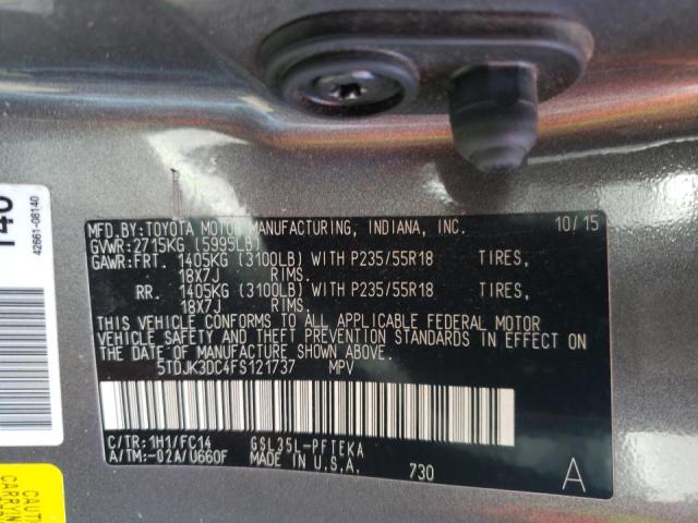 Photo 10 from auction – 2015 TOYOTA SIENNA LE with VIN 5TDJK3DC4FS121737
