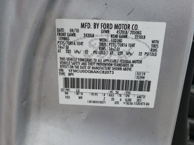 Photo 10 from auction – 2010 FORD ESCAPE XLT with VIN 1FMCU0DG6AKC82073