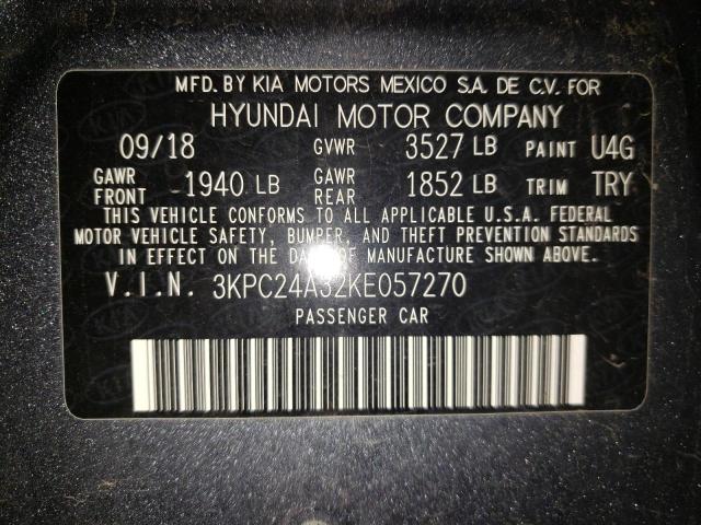 Photo 10 from auction – 2019 HYUNDAI ACCENT SE with VIN 3KPC24A32KE057270