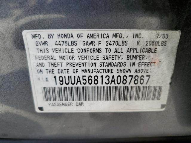 Photo 10 from auction – 2003 ACURA 3.2TL TYPE with VIN 19UUA56813A087867