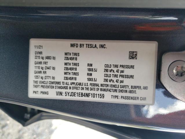 Photo 10 from auction – 2022 TESLA MODEL 3 with VIN 5YJ3E1EB4NF101159