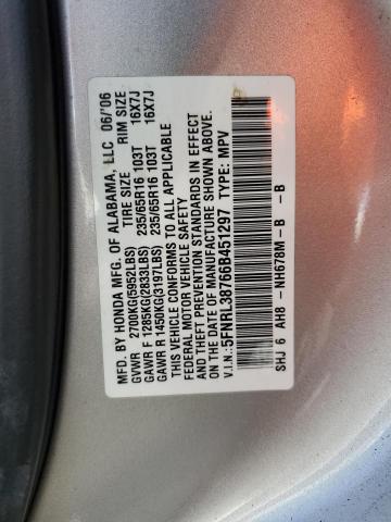Photo 10 from auction – 2006 HONDA ODYSSEY EX with VIN 5FNRL38766B451297