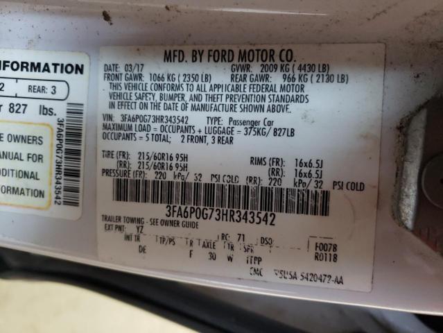 Photo 10 from auction – 2017 FORD FUSION S with VIN 3FA6P0G73HR343542
