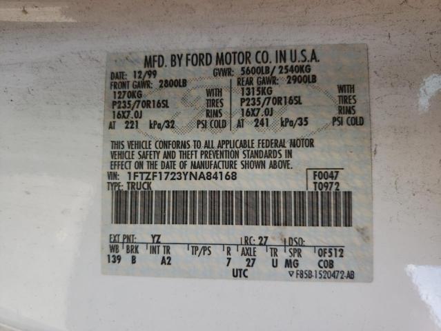Photo 10 from auction – 2000 FORD F150 with VIN 1FTZF1723YNA84168
