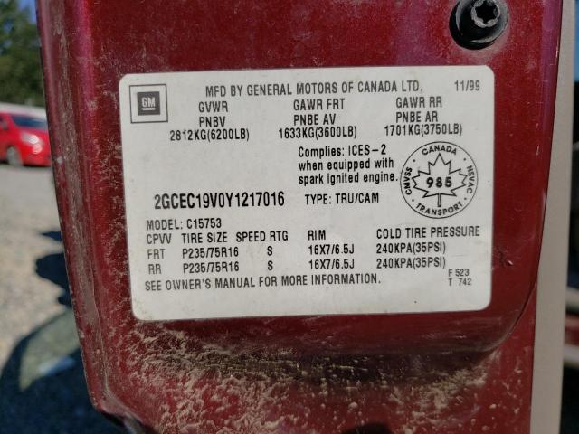 Photo 10 from auction – 2000 CHEVROLET SILVERADO with VIN 2GCEC19V0Y1217016