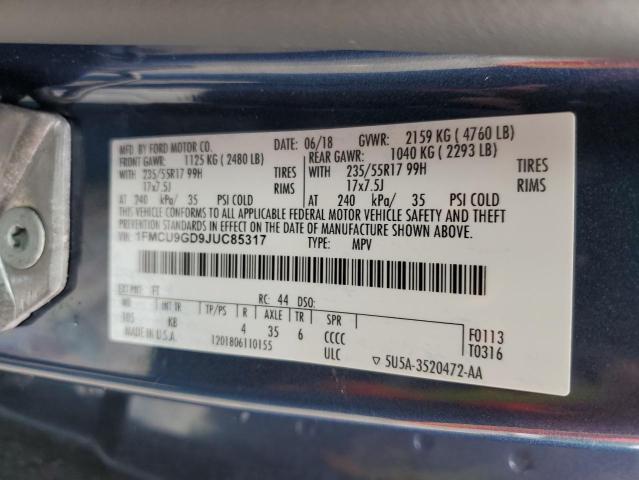 Photo 10 from auction – 2018 FORD ESCAPE SE with VIN 1FMCU9GD9JUC85317