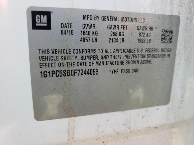 Photo 10 from auction – 2015 CHEVROLET CRUZE LT with VIN 1G1PC5SB0F7244063