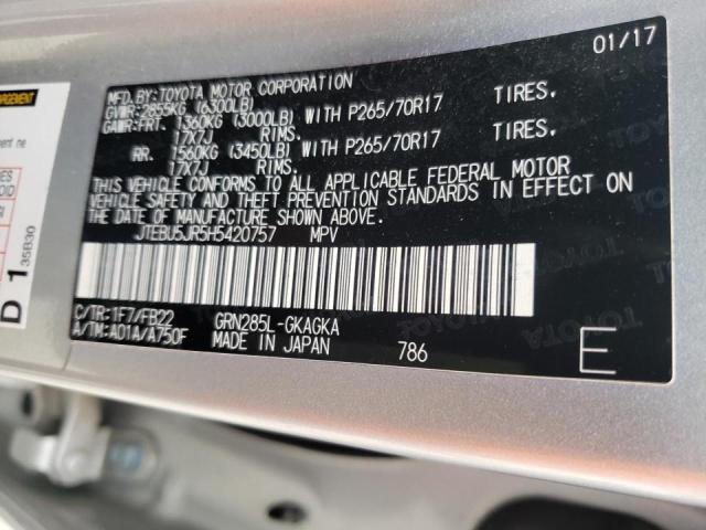 Photo 10 from auction – 2017 TOYOTA 4RUNNER SR with VIN JTEBU5JR5H5420757