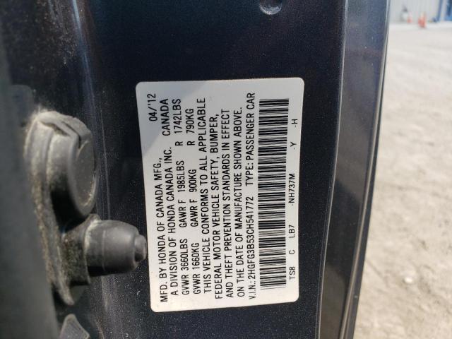 Photo 10 from auction – 2012 HONDA CIVIC LX with VIN 2HGFG3B53CH541772