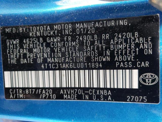 Photo 10 from auction – 2020 TOYOTA CAMRY LE with VIN 4T1C31AK6LU011894