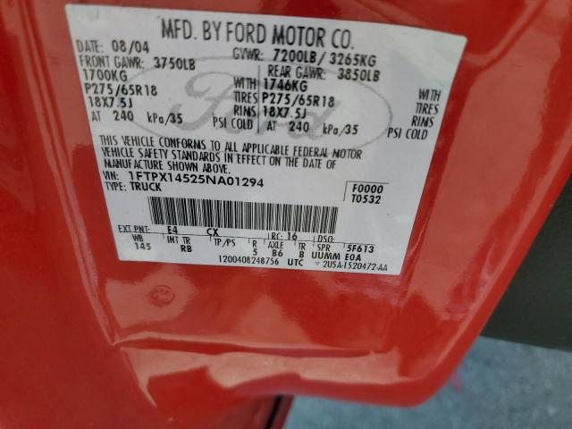 Photo 10 from auction – 2005 FORD F150 with VIN 1FTPX14525NA01294