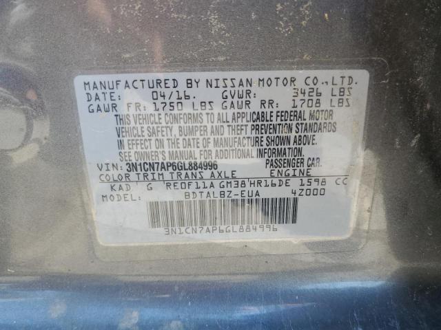 Photo 10 from auction – 2016 NISSAN VERSA S with VIN 3N1CN7AP6GL884996