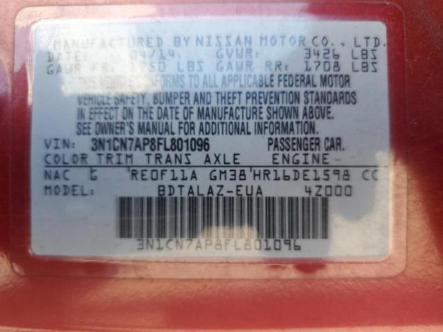 Photo 10 from auction – 2015 NISSAN VERSA S with VIN 3N1CN7AP8FL801096