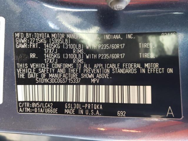 Photo 10 from auction – 2016 TOYOTA SIENNA XLE with VIN 5TDYK3DC0GS715337