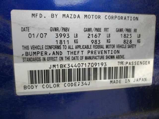 Photo 10 from auction – 2007 MAZDA 3 HATCHBAC with VIN JM1BK344071709193