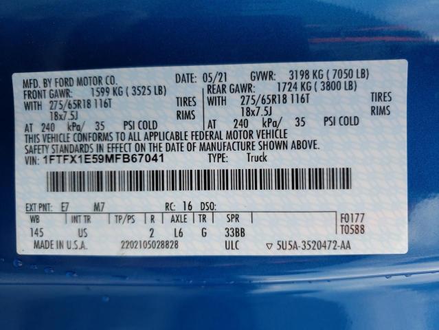 Photo 10 from auction – 2021 FORD F150 SUPER with VIN 1FTFX1E59MFB67041