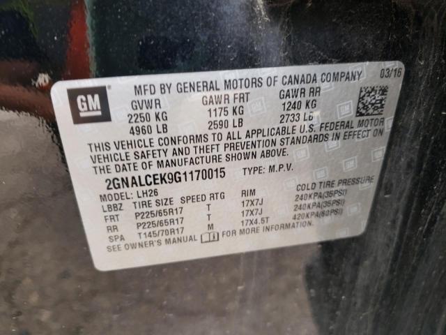 Photo 10 from auction – 2016 CHEVROLET EQUINOX LT with VIN 2GNALCEK9G1170015