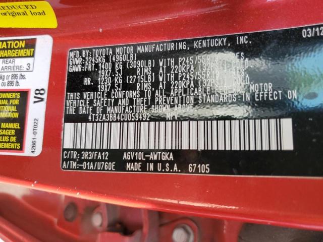 Photo 10 from auction – 2012 TOYOTA VENZA LE with VIN 4T3ZA3BB4CU059492