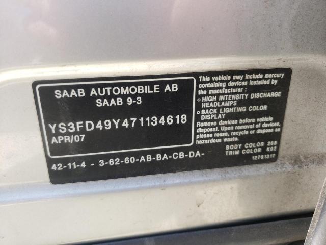 Foto 10 de la subasta – 2007 SAAB 9-3 2.0T con VIN YS3FD49Y471134618