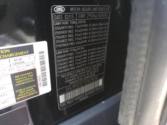 Foto 10 de la subasta – 2015 LAND ROVER RANGE ROVE con VIN SALWR2VF1FA616035