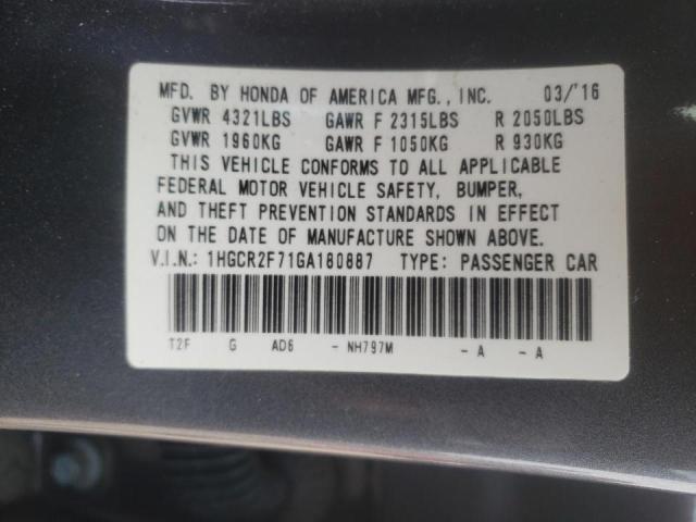 Photo 10 from auction – 2016 HONDA ACCORD EX with VIN 1HGCR2F71GA180887