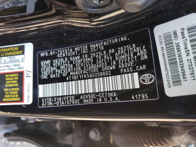 Foto 10 de la subasta – 2016 TOYOTA CAMRY con VIN 4T1BF1FK5GU258602