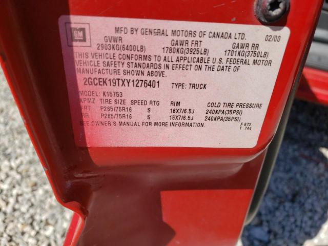 Photo 10 from auction – 2000 CHEVROLET SILVERADO with VIN 2GCEK19TXY1276401