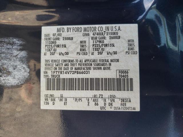 Photo 10 from auction – 2002 FORD RANGER SUP with VIN 1FTYR14V72PB66031