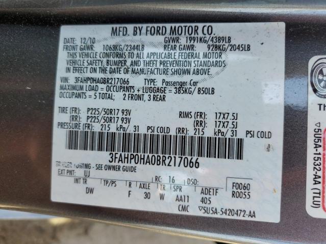 Photo 10 from auction – 2011 FORD FUSION SE with VIN 3FAHP0HA0BR217066