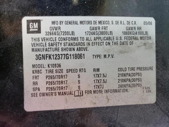 Photo 10 from auction – 2007 CHEVROLET AVALANCHE with VIN 3GNFK12377G118061
