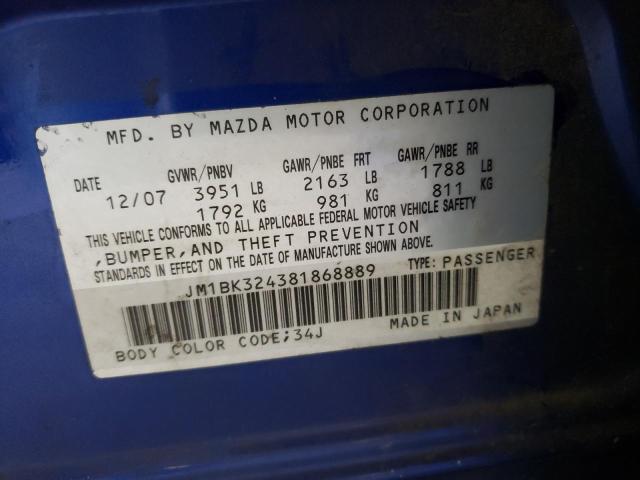 Photo 10 from auction – 2008 MAZDA 3 S with VIN JM1BK324381868889