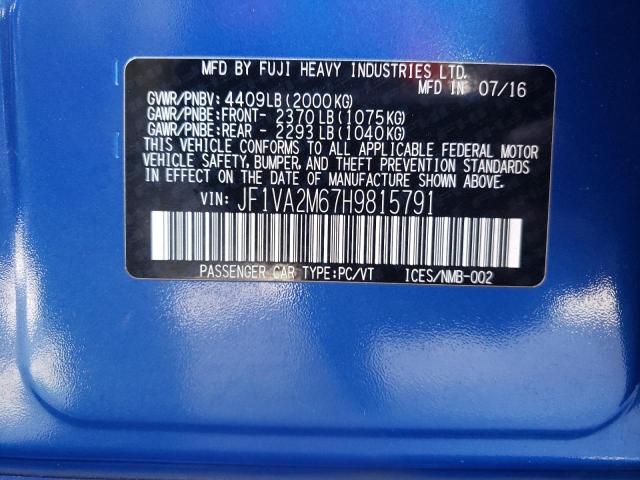 Photo 10 from auction – 2017 SUBARU WRX STI with VIN JF1VA2M67H9815791