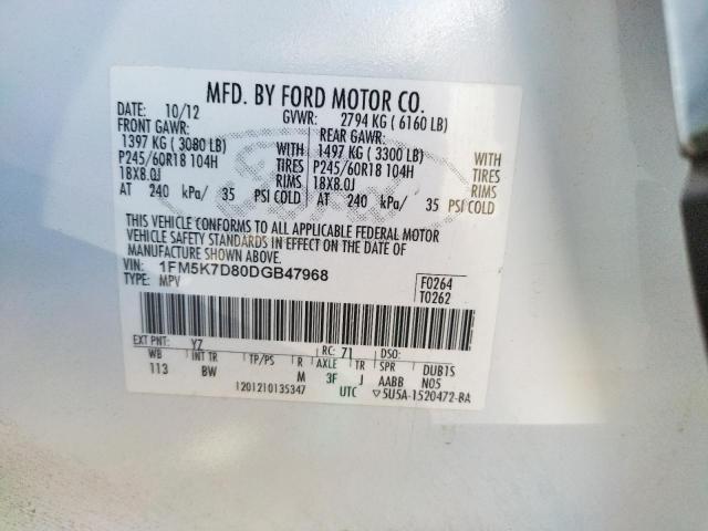 Photo 10 from auction – 2013 FORD EXPLORER X with VIN 1FM5K7D80DGB47968