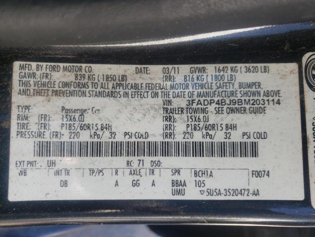 Photo 10 from auction – 2011 FORD FIESTA SE with VIN 3FADP4BJ9BM203114