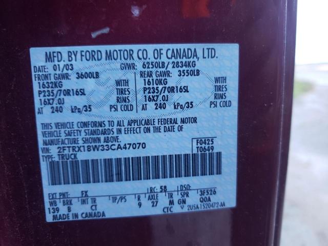 Photo 10 from auction – 2003 FORD F150 with VIN 2FTRX18W33CA47070