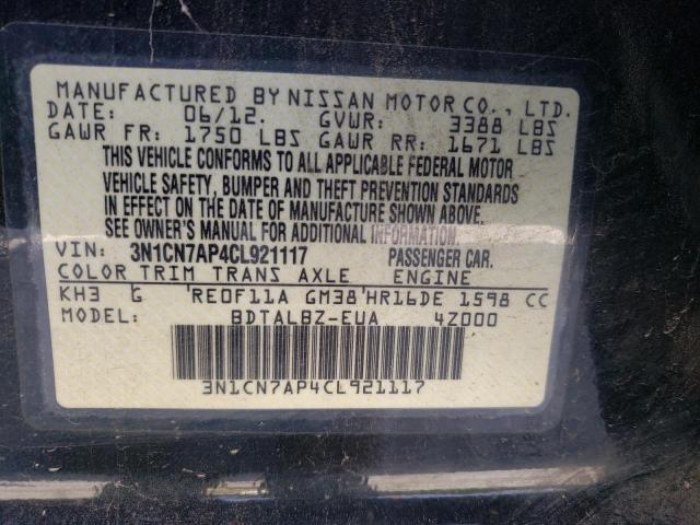 Photo 10 from auction – 2012 NISSAN VERSA S with VIN 3N1CN7AP4CL921117