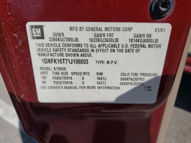 Photo 10 from auction – 2001 CHEVROLET SUBURBAN with VIN 1GNFK16T71J198803