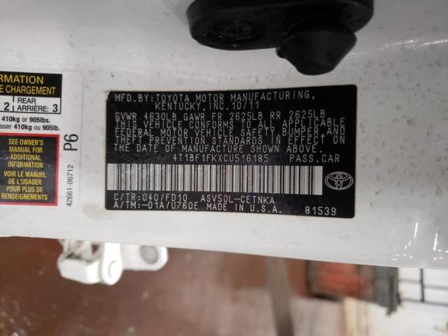 Photo 10 from auction – 2012 TOYOTA CAMRY with VIN 4T1BF1FKXCU516185