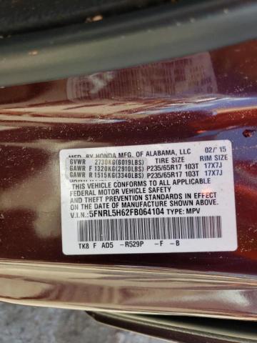 Photo 10 from auction – 2015 HONDA ODYSSEY EX with VIN 5FNRL5H62FB064104