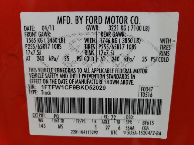 Photo 10 from auction – 2011 FORD F150 SUPER with VIN 1FTFW1CF9BKD52029