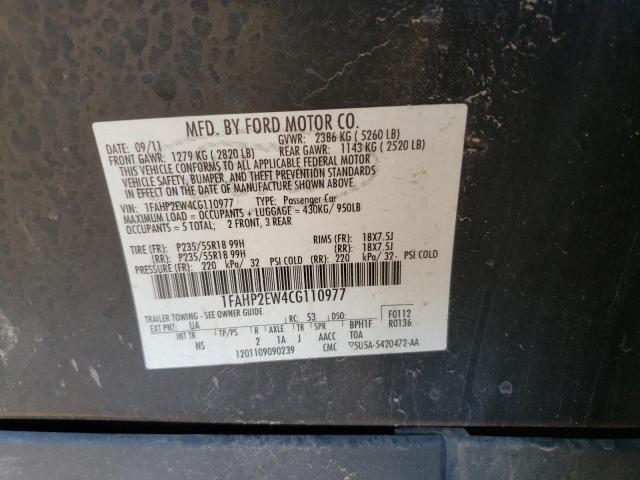 Photo 10 from auction – 2012 FORD TAURUS SEL with VIN 1FAHP2EW4CG110977