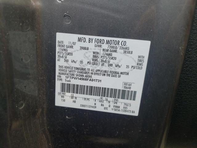 Photo 10 from auction – 2008 FORD F150 SUPER with VIN 1FTPW14568FA91731