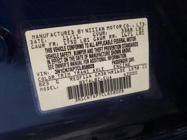 Photo 10 from auction – 2012 NISSAN VERSA S with VIN 3N1CN7AP7CL858028