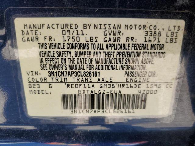 Photo 10 from auction – 2012 NISSAN VERSA S with VIN 3N1CN7AP3CL826161