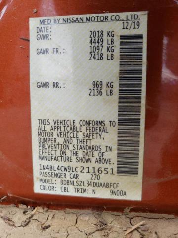 Photo 10 from auction – 2020 NISSAN ALTIMA SR with VIN 1N4BL4CW9LC211651