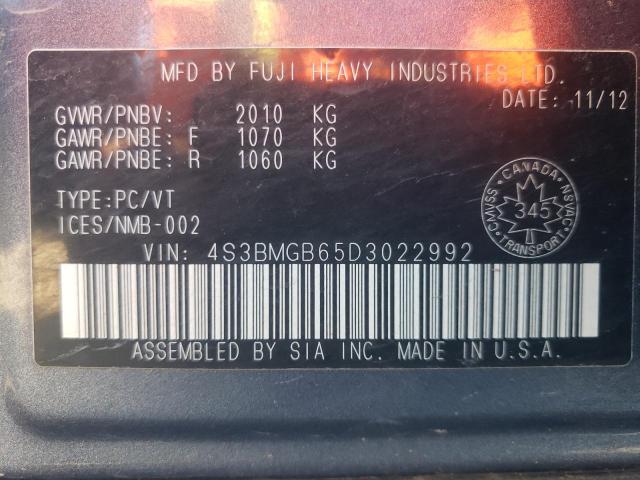 Photo 10 from auction – 2013 SUBARU LEGACY 2.5 with VIN 4S3BMGB65D3022992